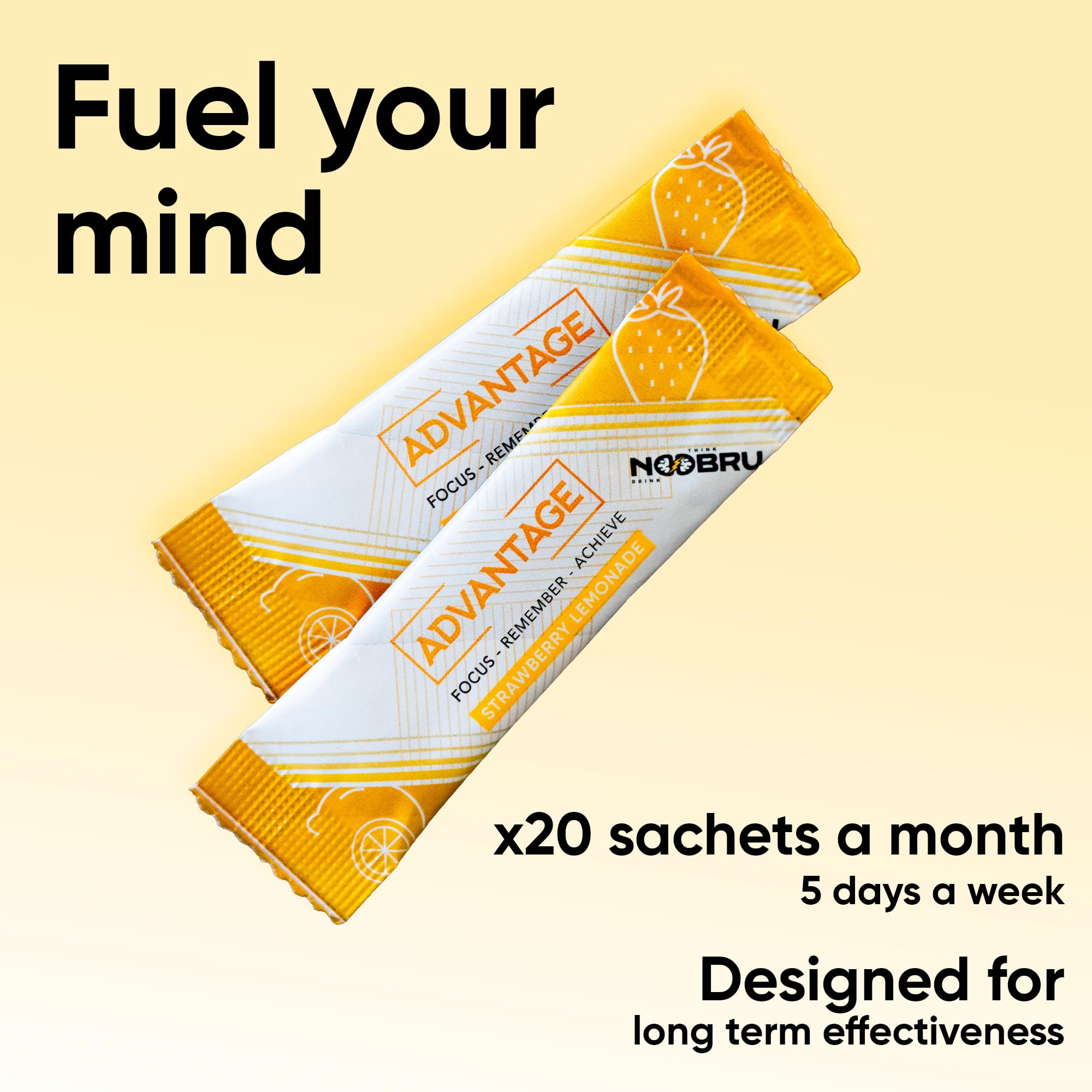 Noobru Nootropics Brain Support Supplement sachet with strawberry lemonade flavour