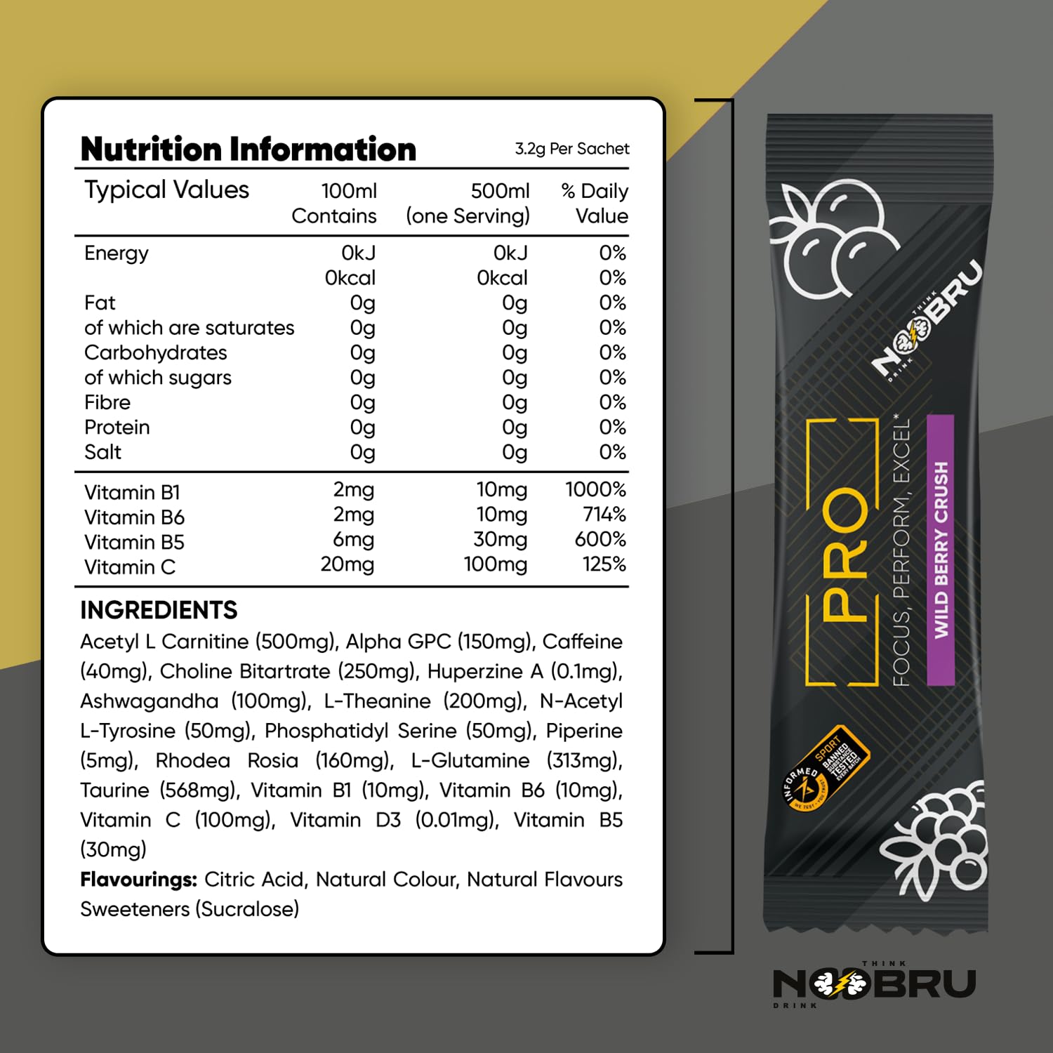 Noobru Pro Blended Vitamin & Mineral Supplement side view