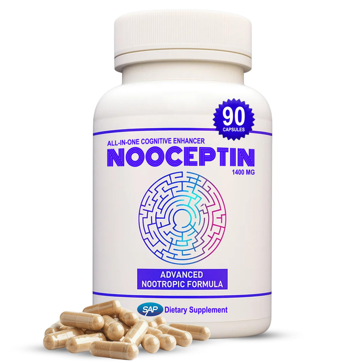 NOOCEPTIN Focus & Clarity Supplement 90 capsules front view