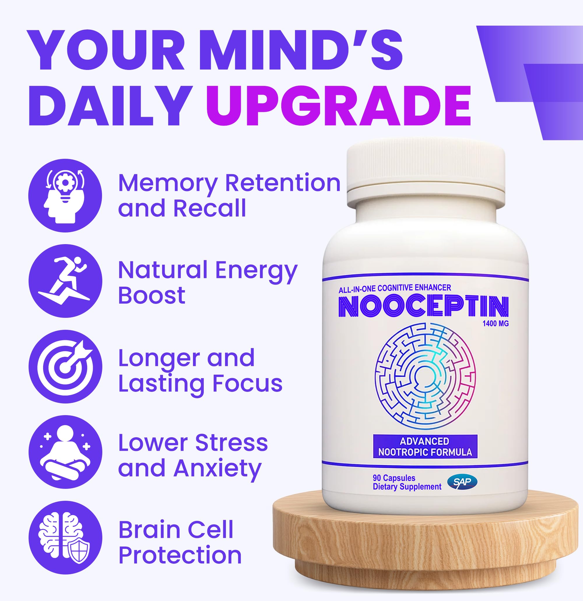 NOOCEPTIN Focus & Clarity Supplement bottle side view