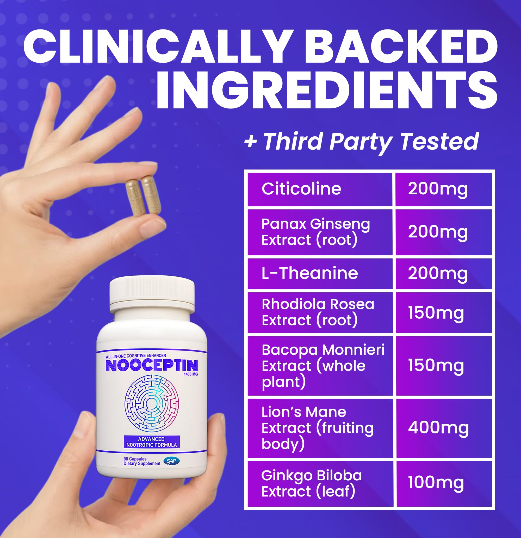 NOOCEPTIN Focus & Clarity Supplement ingredients list