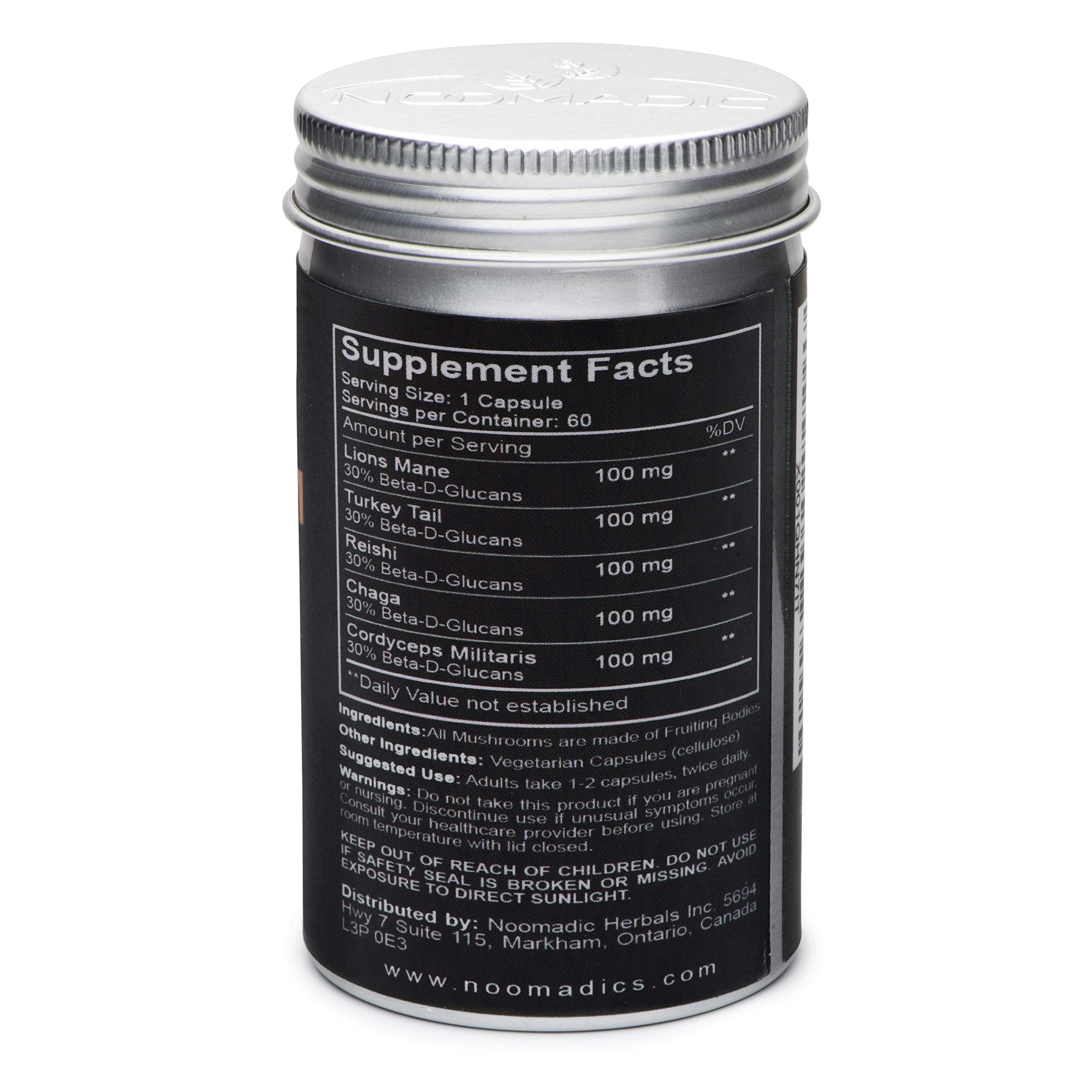 Noomadic Adaptogenic Mushroom Elixir back view with ingredient list
