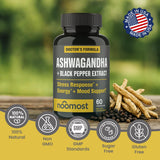 NooMost Ashwagandha supplements with dosage information
