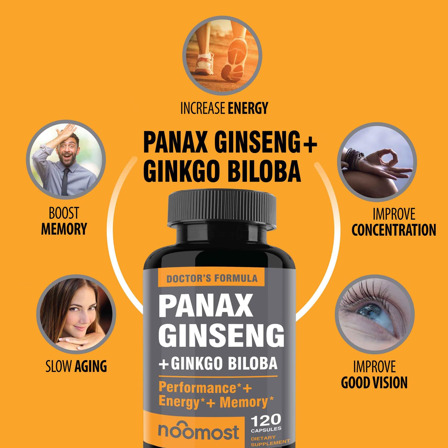 NooMost Ginseng Capsules open bottle with capsules visible
