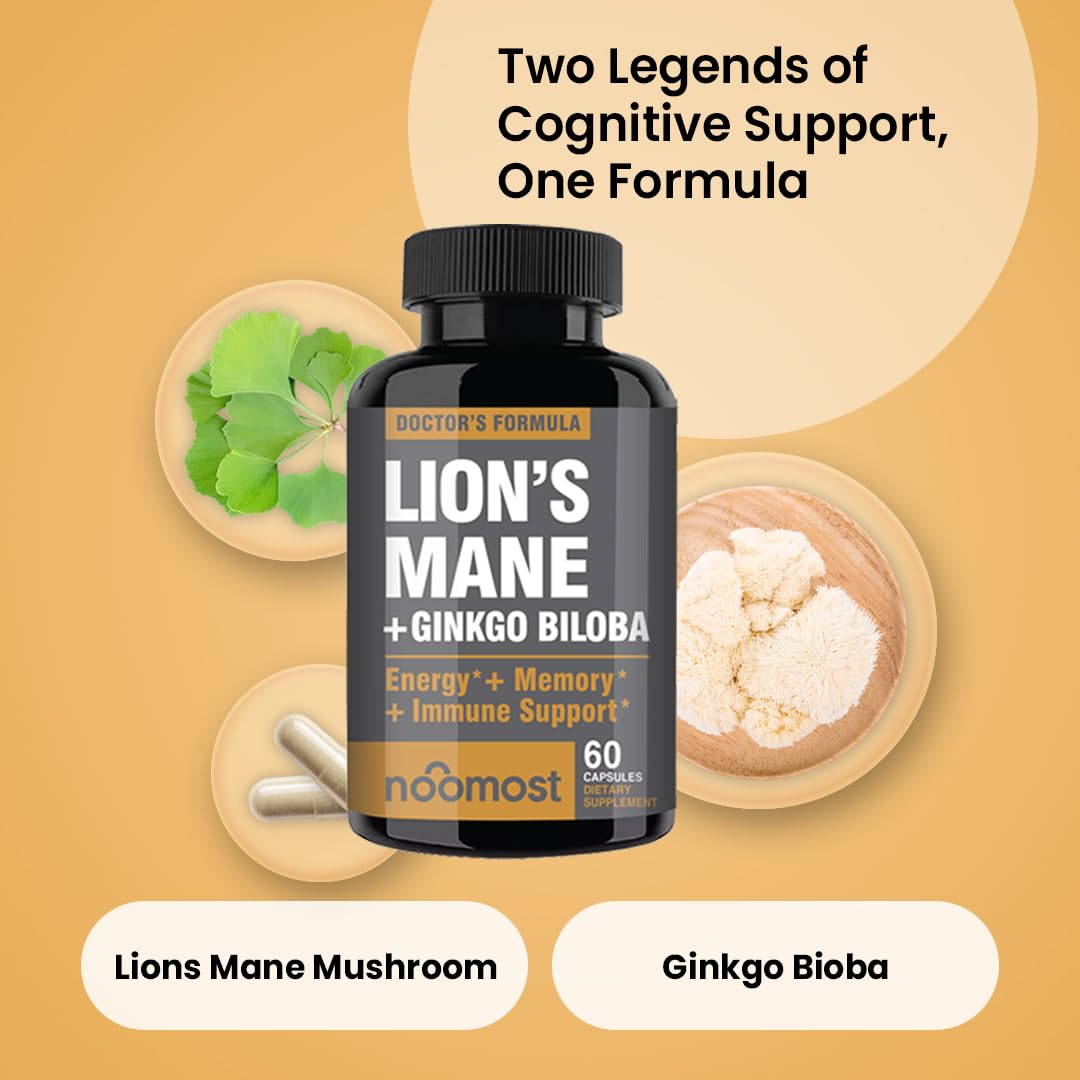 NooMost Lion's Mane Mushroom Supplement side view showing capsule details