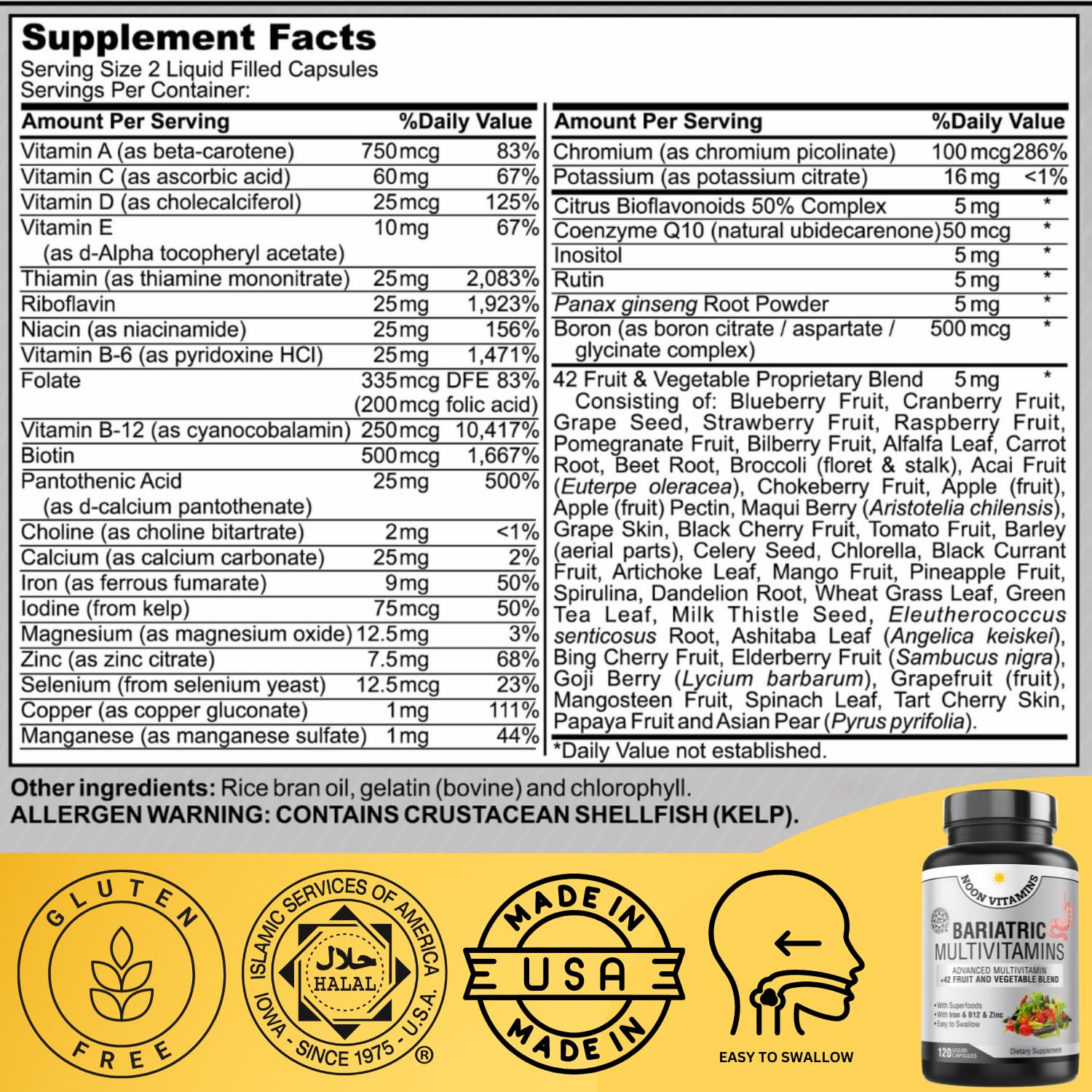 NOON VITAMINS Multivitamin with Iron 45g side view