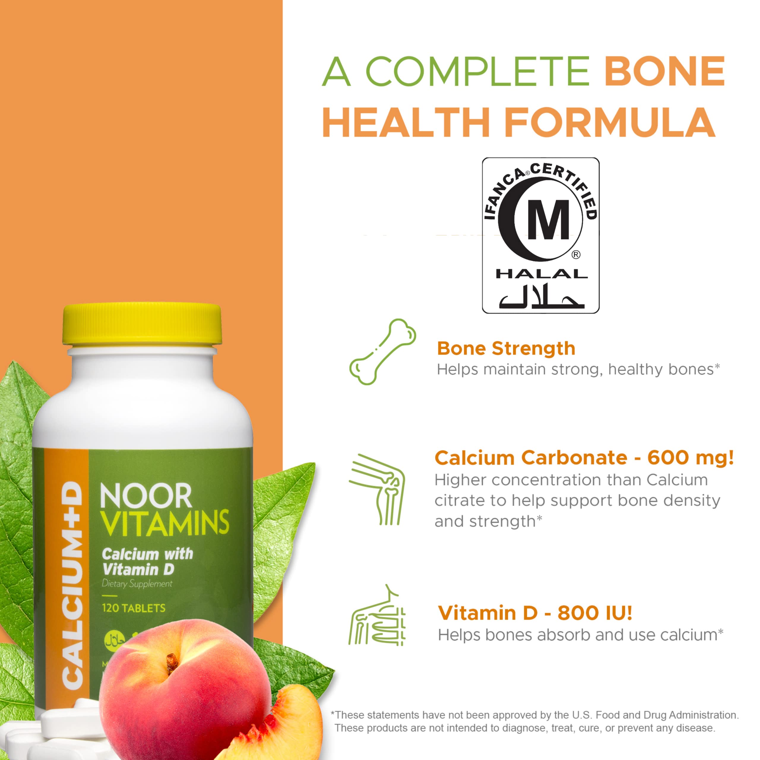 Noor Vitamins Calcium with Vitamin D 1200mg supplement tablets close-up