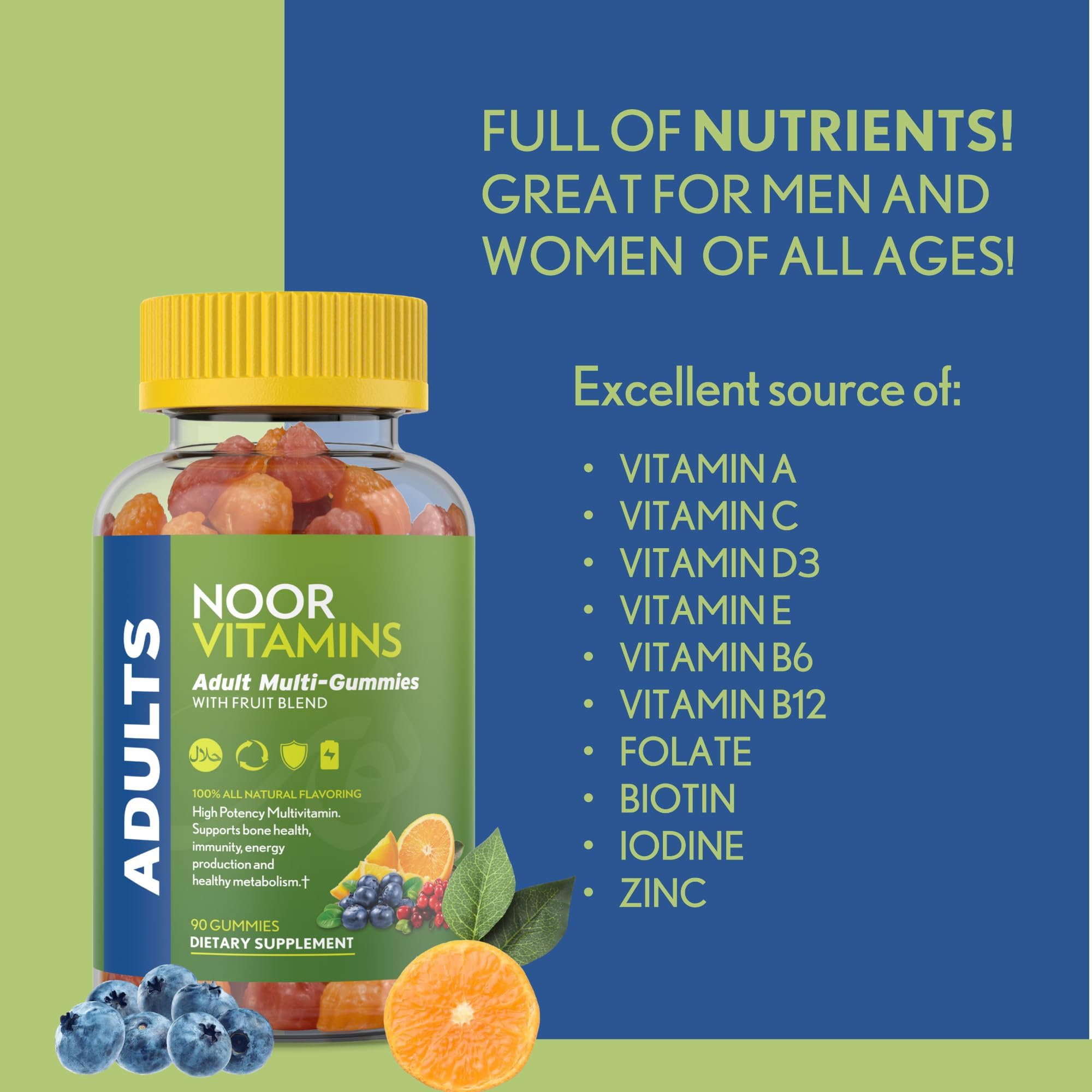 Noor Vitamins gummy multivitamins showing halal certification