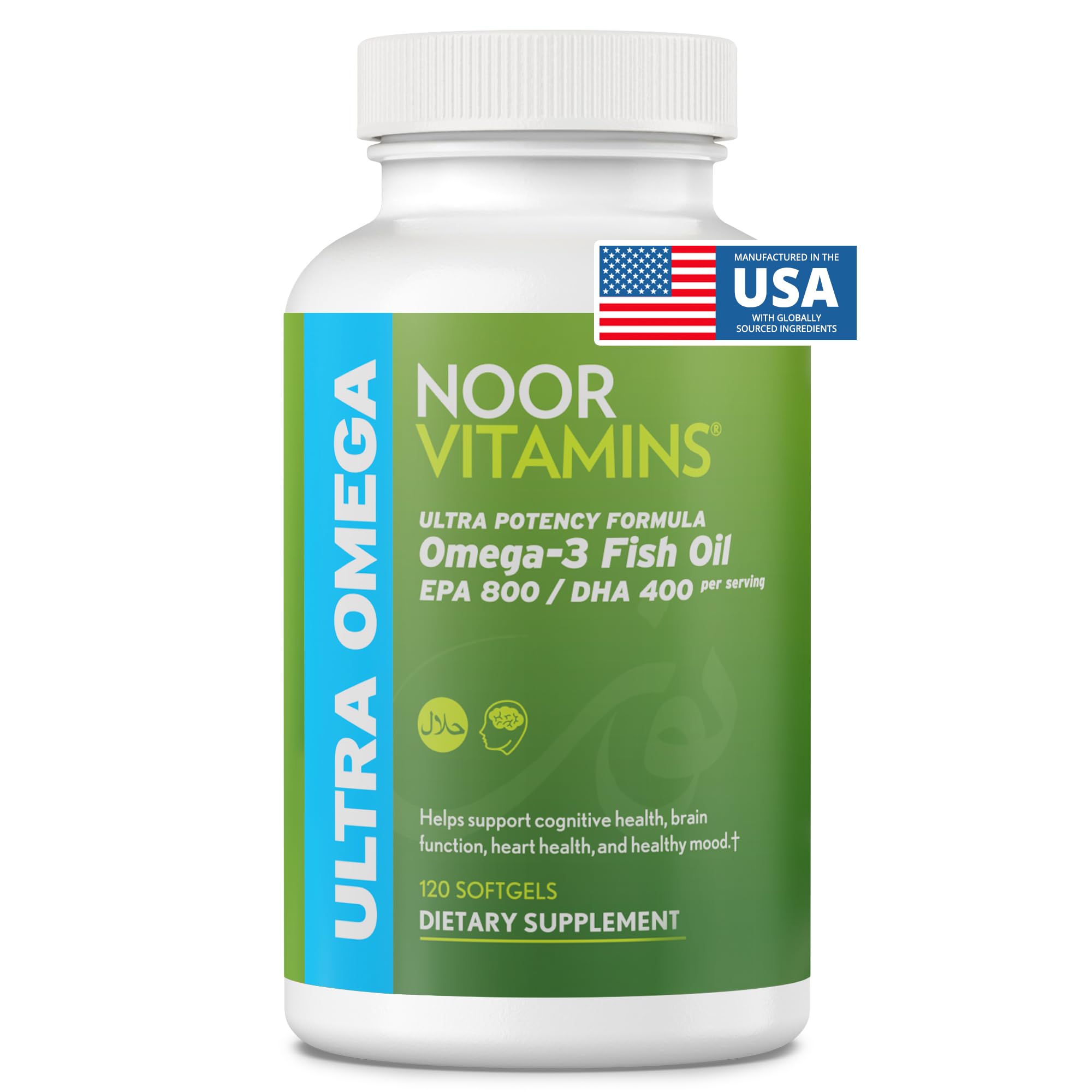 Noor Vitamins Ultra Omega Fish Oil 2000 mg softgel bottle front view