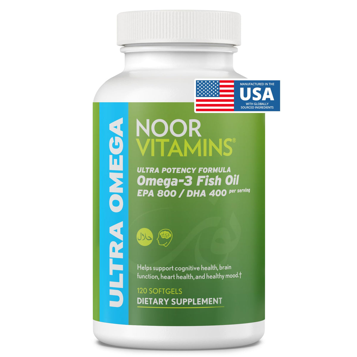 Noor Vitamins Ultra Omega Fish Oil 2000 mg softgel bottle front view