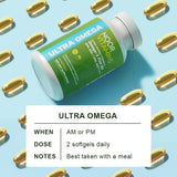 Noor Vitamins Ultra Omega Fish Oil softgels in a glass of water
