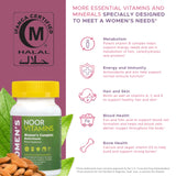Noor Vitamins Vegan Women's Multivitamin Capsules on a wooden table