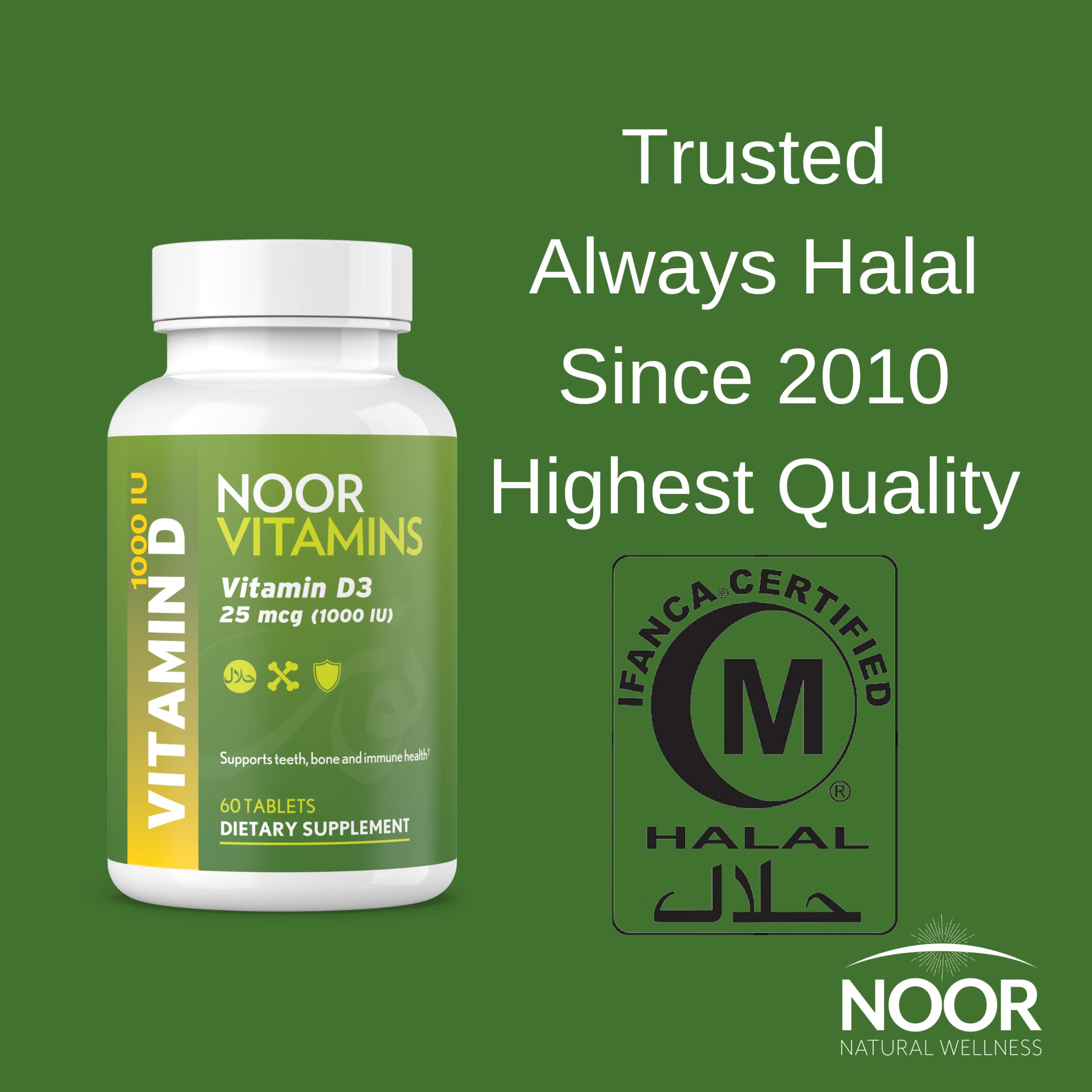 Noor Vitamins Vitamin D3 1000 IU Halal Supplement label