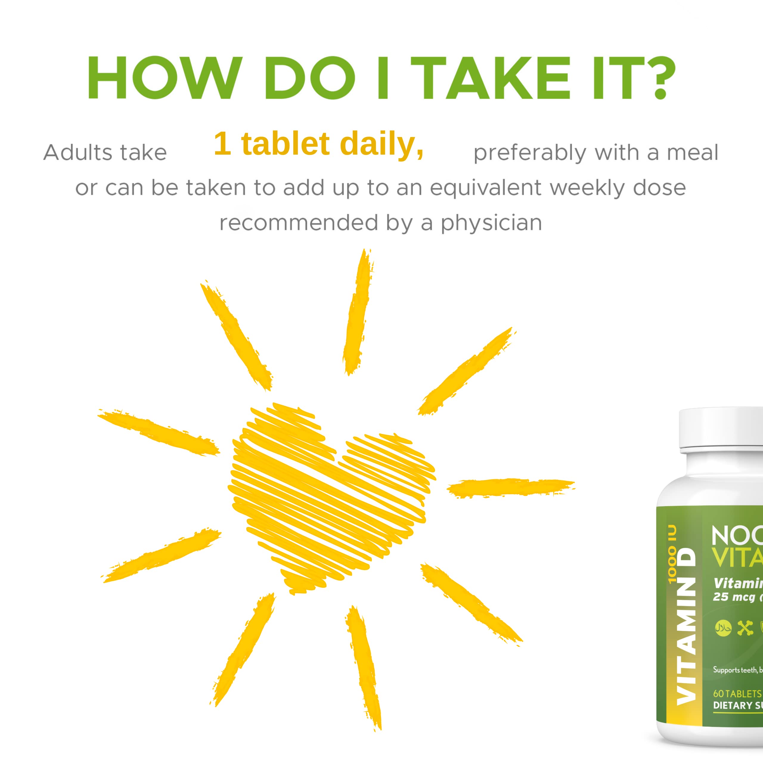 Noor Vitamins Vitamin D3 supplement with a measuring spoon
