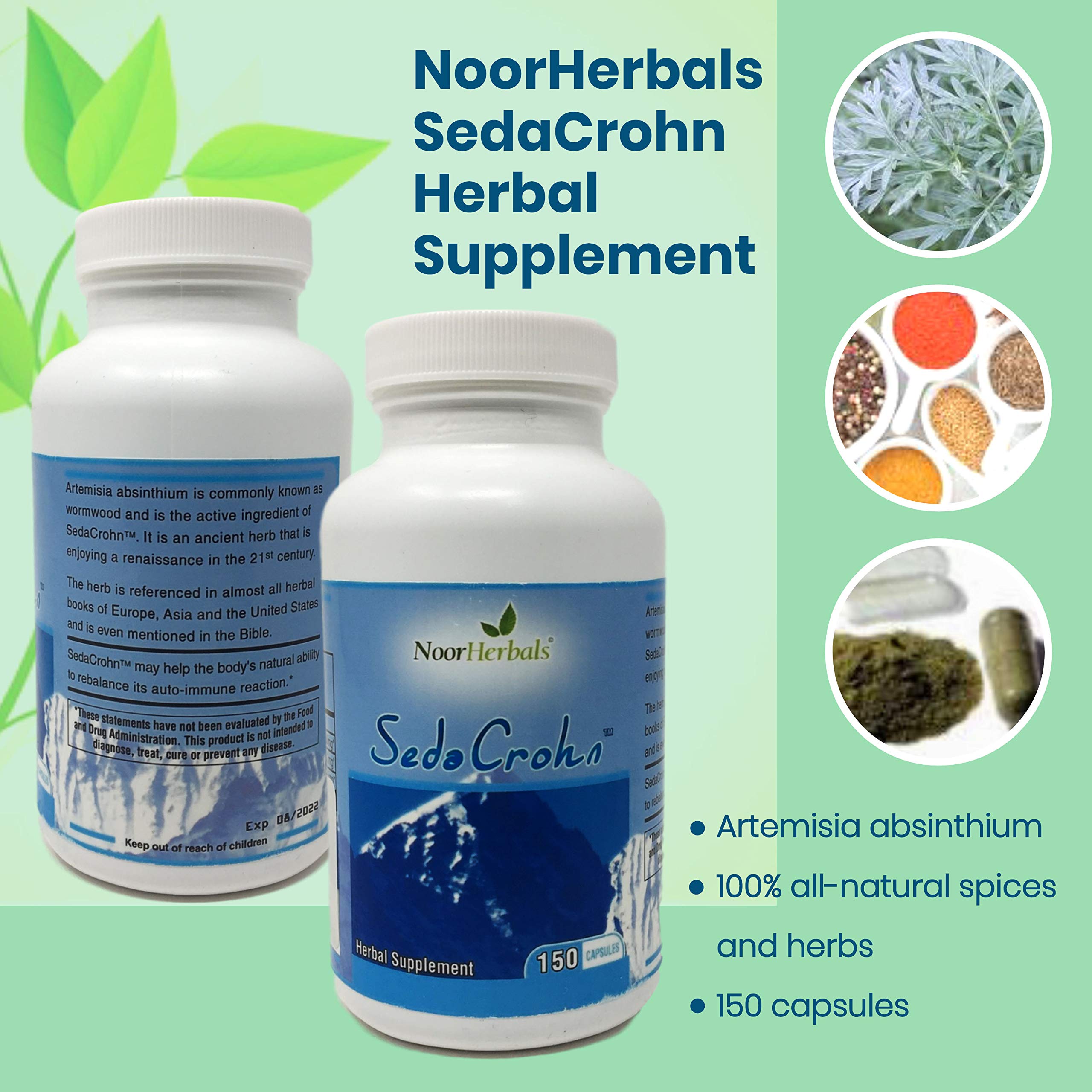 NoorHerbals SedaCrohn Herbal Supplement 181g side view