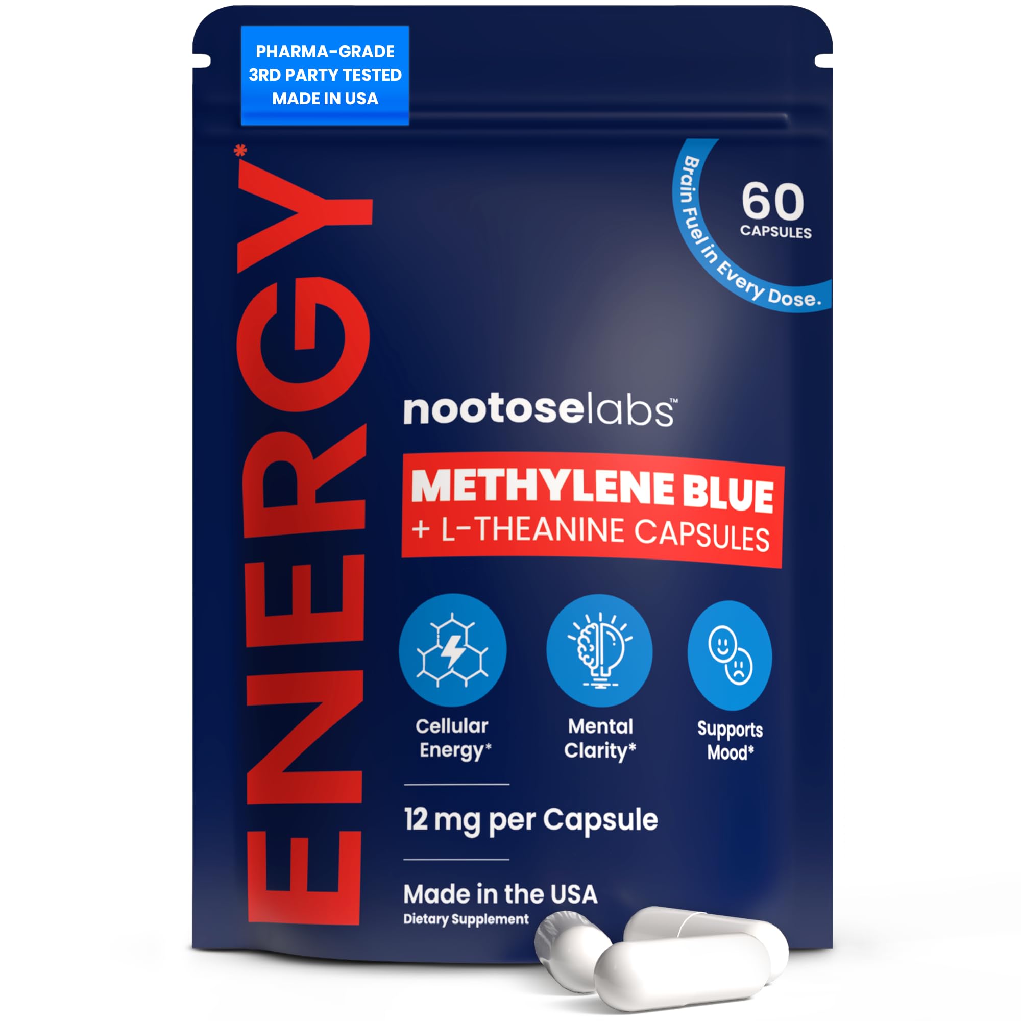 Nootose Labs Methylene Blue + L-Theanine Capsules front view