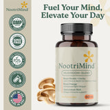 nootrimind 10-functional mushroom blend capsules with a measuring spoon