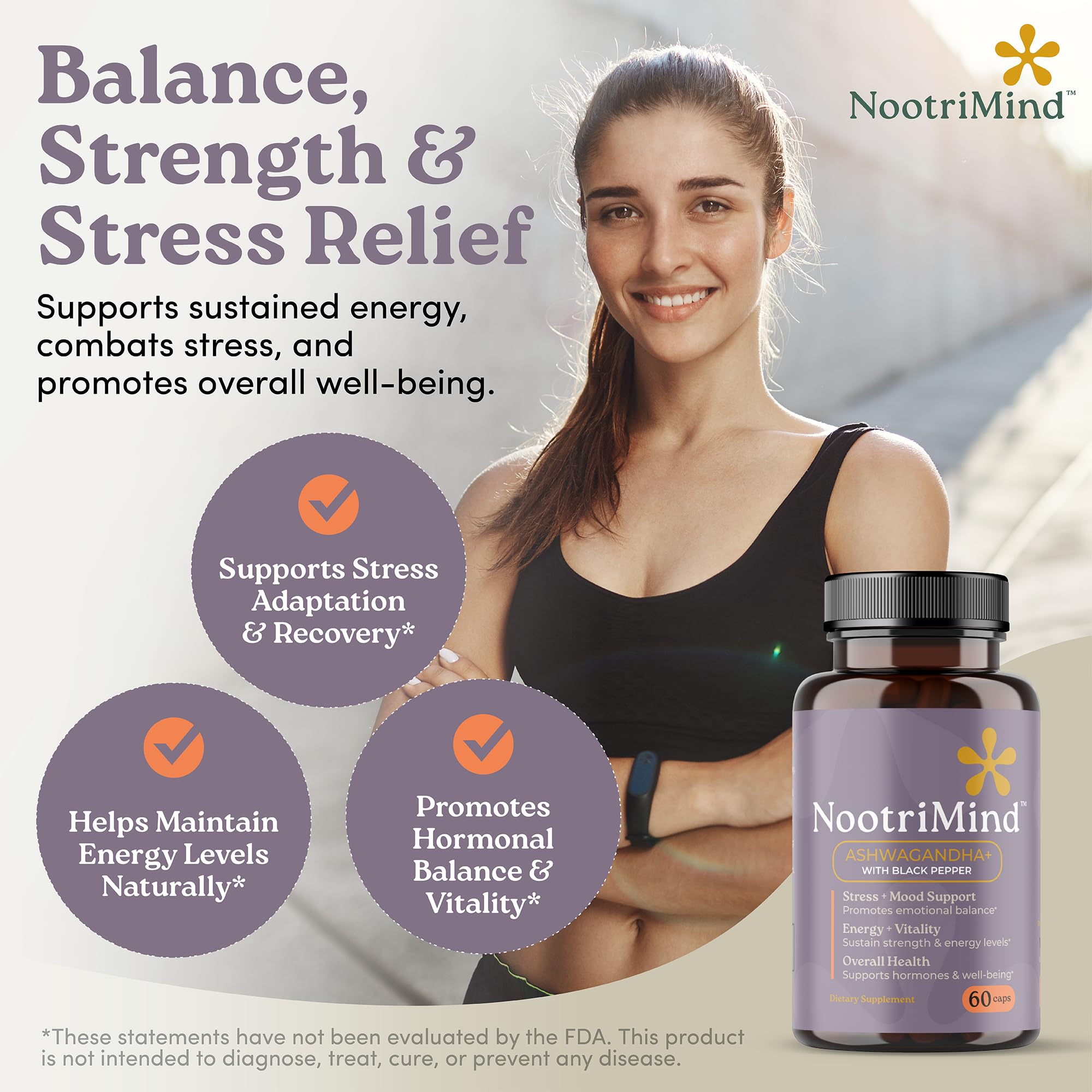 nootrimind Ashwagandha Supplement bottle with a measuring spoon