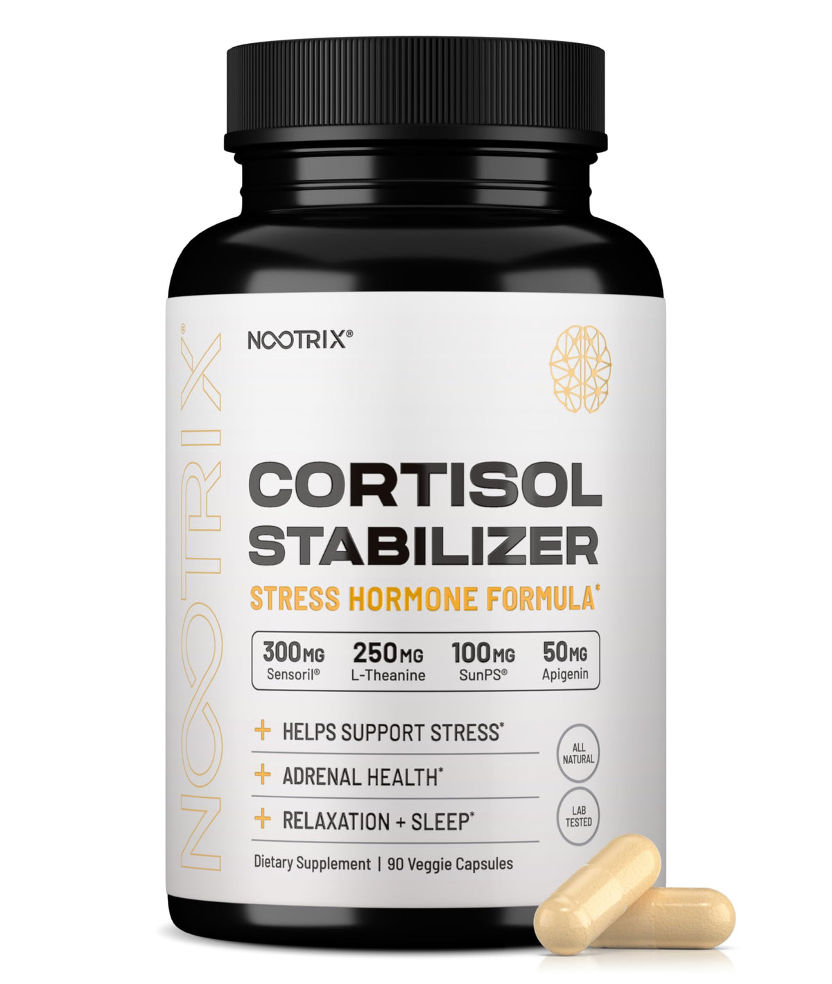 Nootrix Cortisol Stabilizer front view with label and capsules