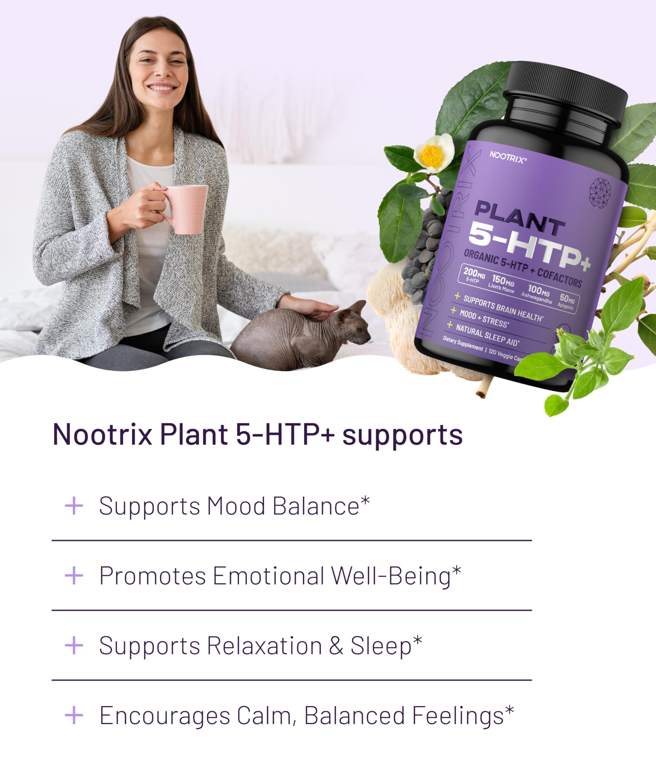 Nootrix Organic 5-HTP+ supplement bottle side view
