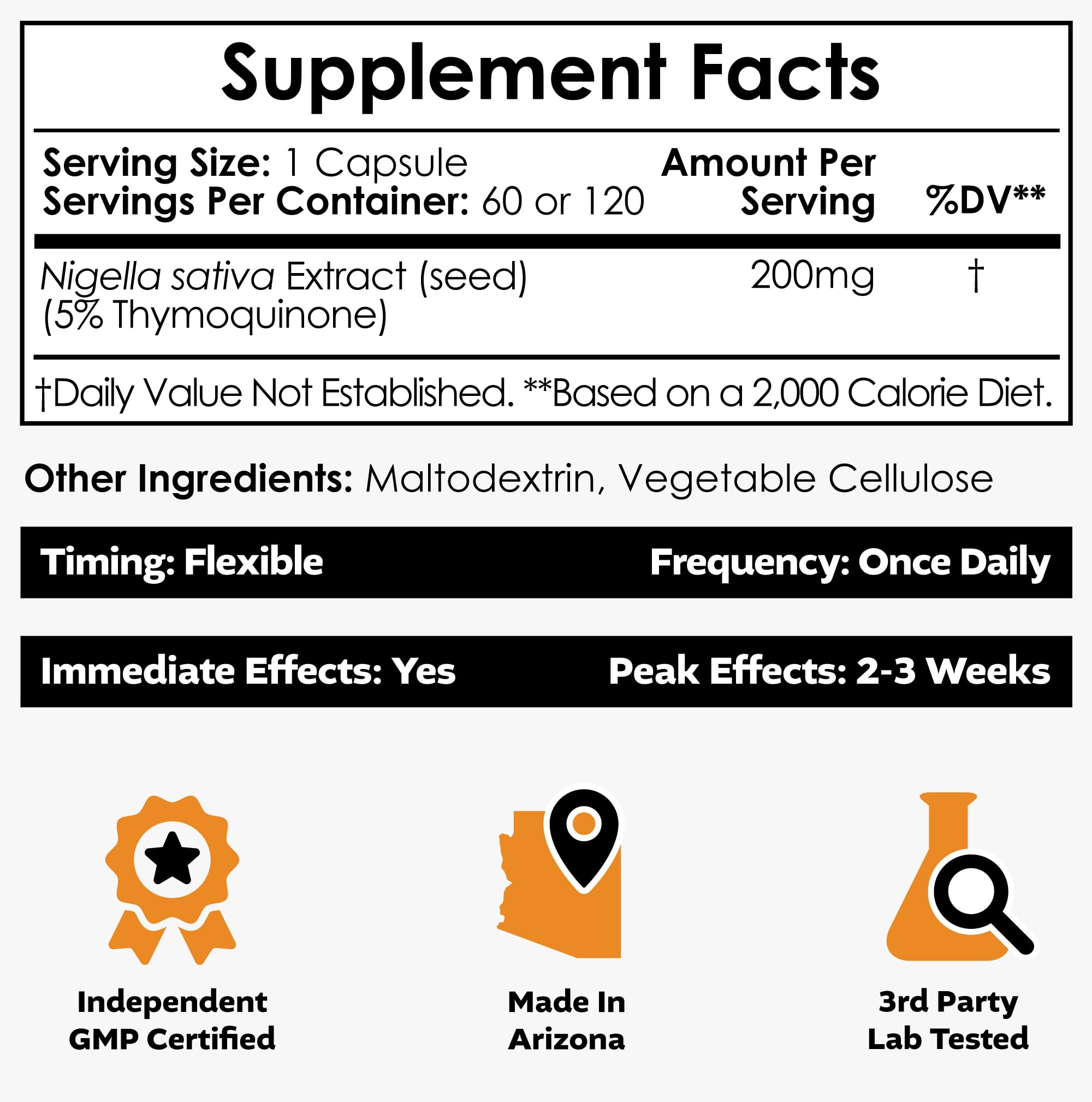 Nootropics Depot Black Seed Oil Capsules 5% Standardised back view