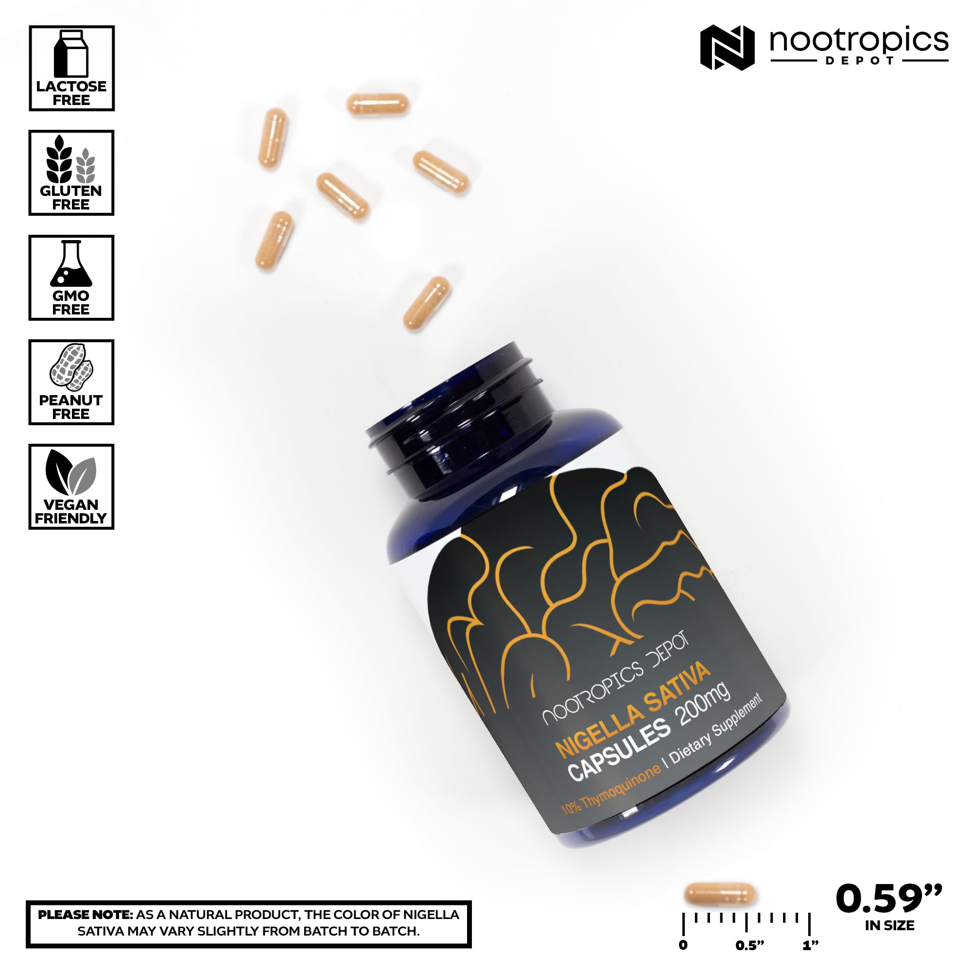 Nootropics Depot Black Seed Oil Capsules 5% Standardised side view