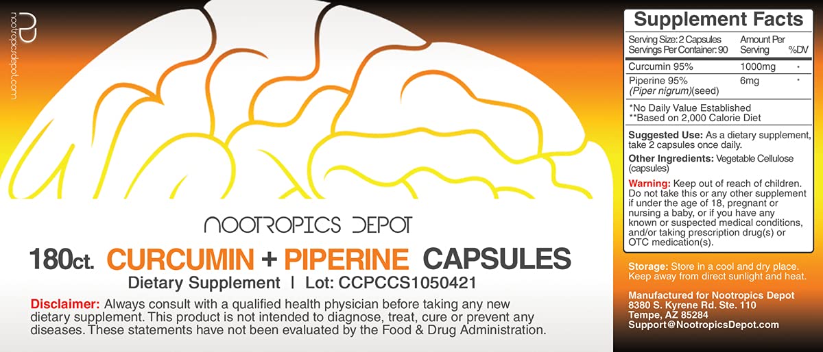 Nootropics Depot Curcumin Extract Supplement side view showing label