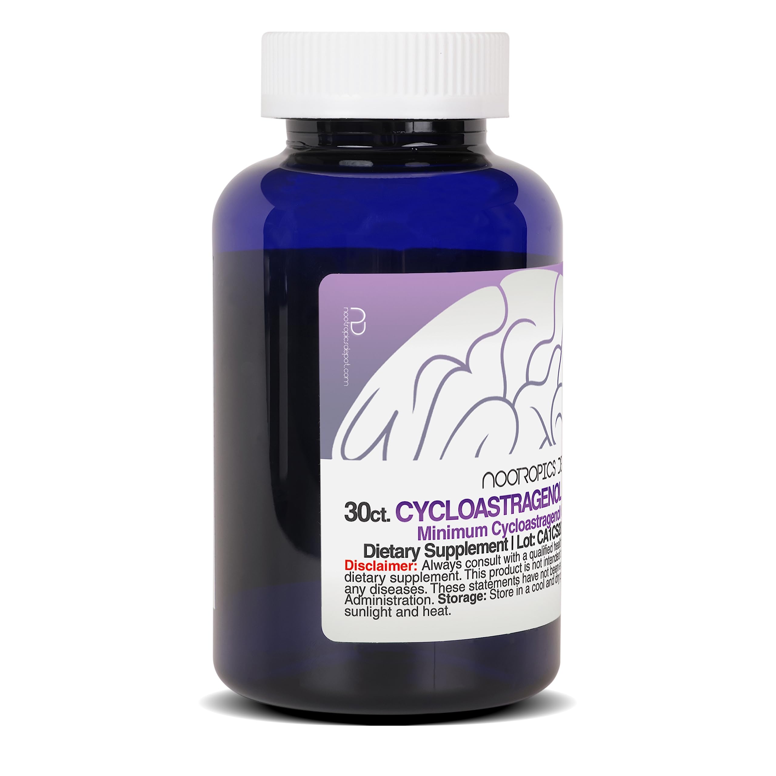 Nootropics Depot Cycloastragenol 18g supplement capsules close-up
