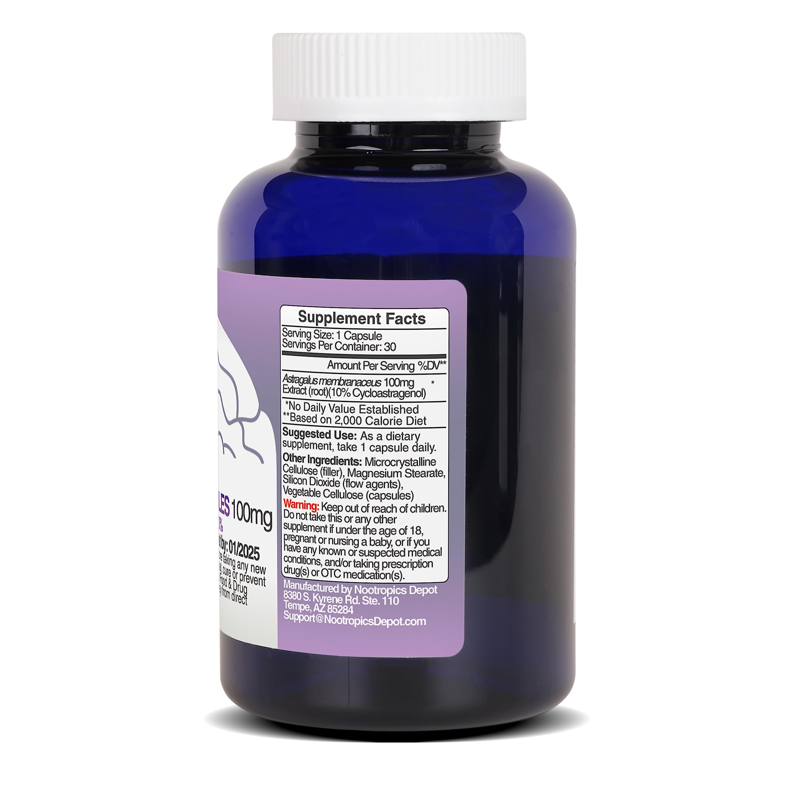 Nootropics Depot Cycloastragenol 18g supplement ingredients list
