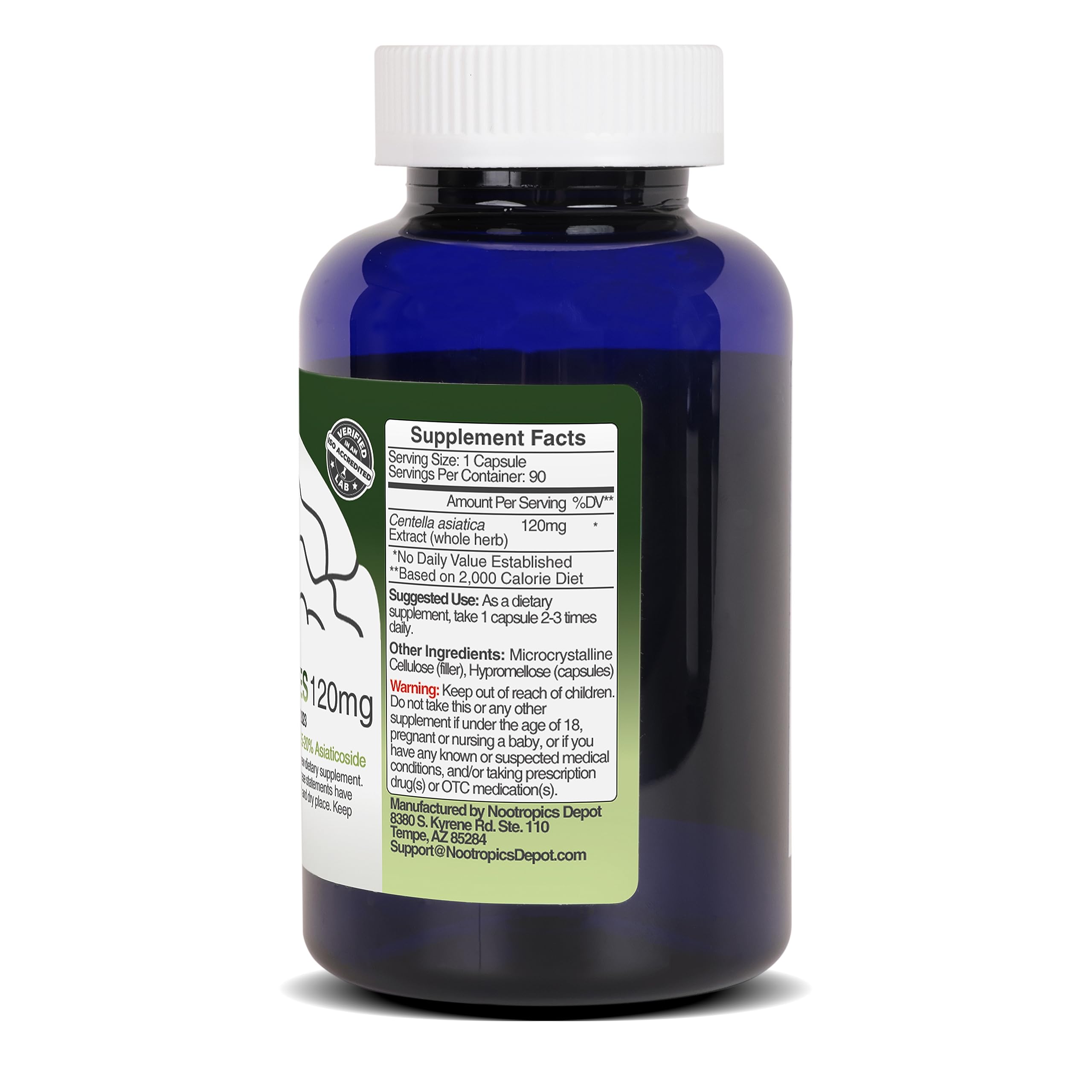 Nootropics Depot Gotu Kola Supplement on a wooden table