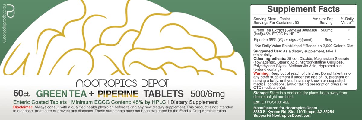 Nootropics Depot Green Tea Extract Tablets 500mg side view