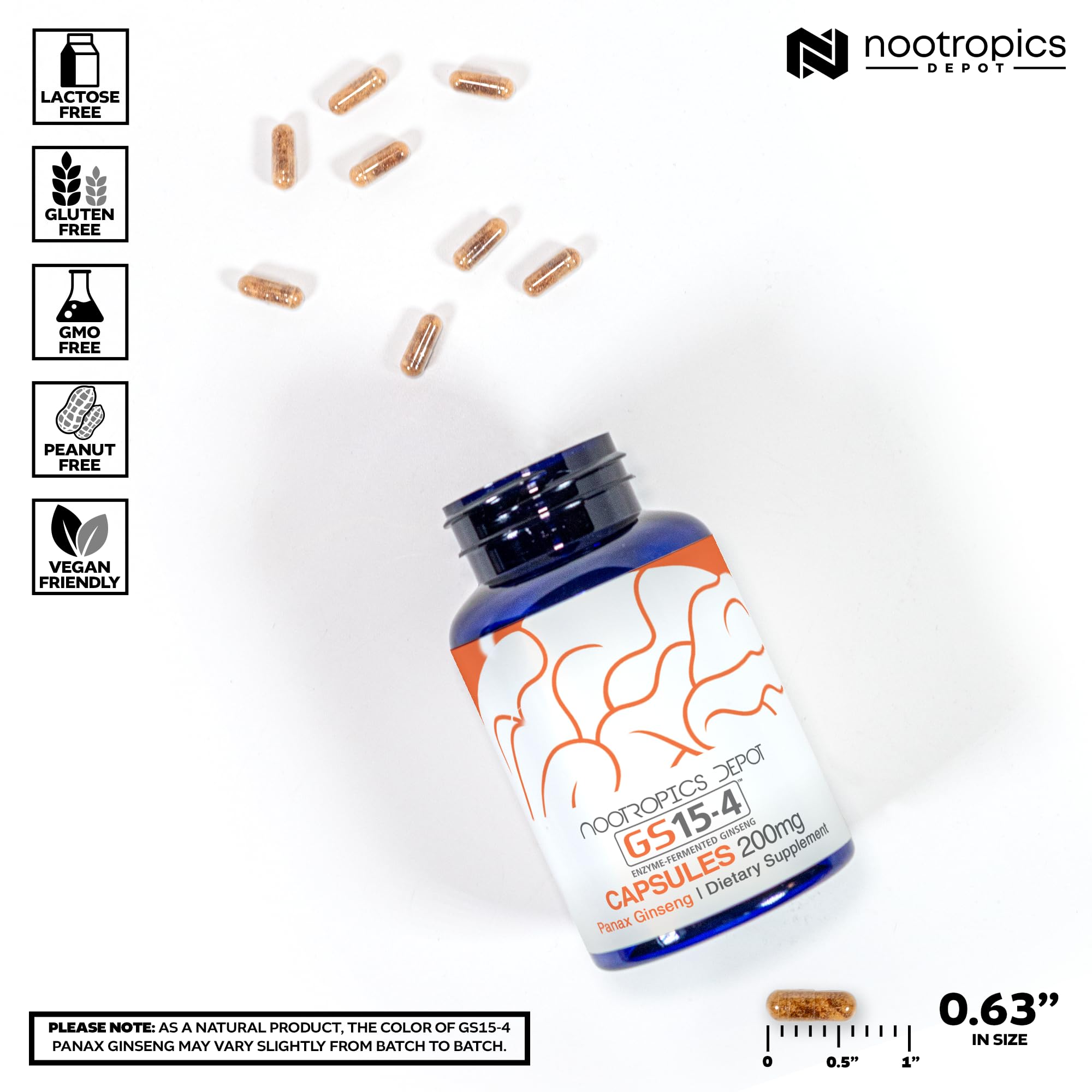 Nootropics Depot GS15-4 Panax Ginseng Extract Capsules bottle with label