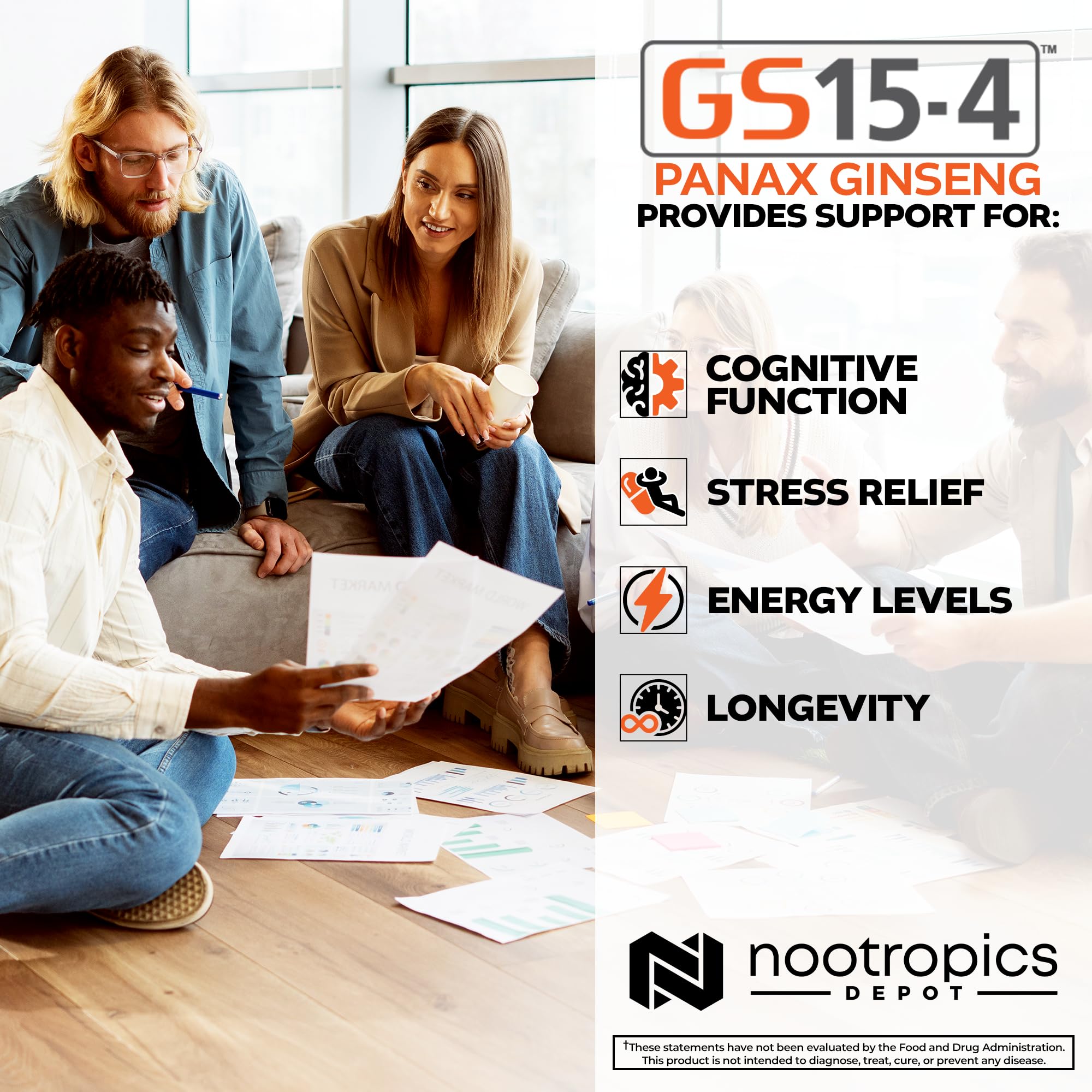 Nootropics Depot GS15-4 Panax Ginseng Extract Capsules on a wooden table