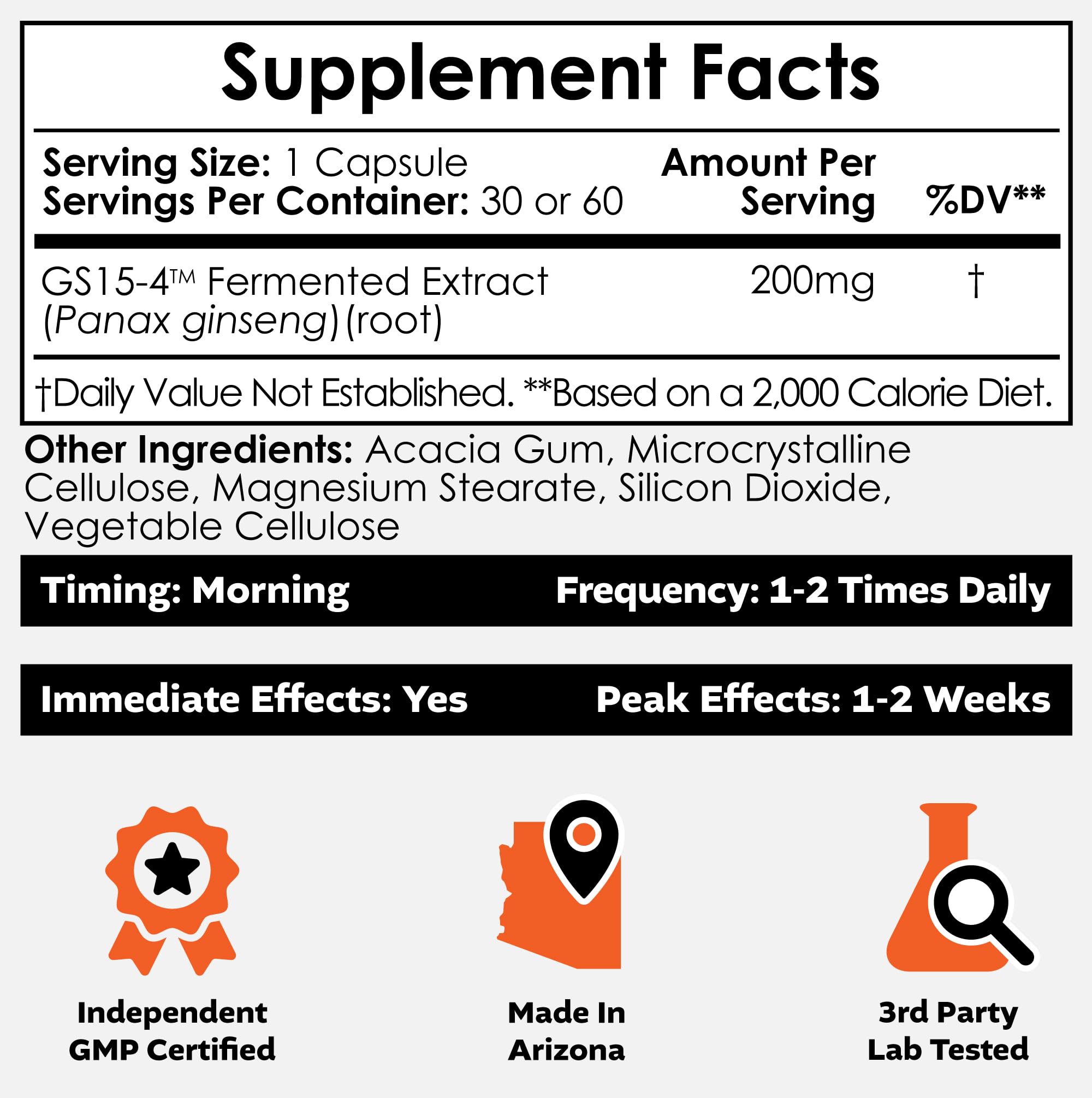 Nootropics Depot GS15-4 Panax Ginseng Extract Capsules side view