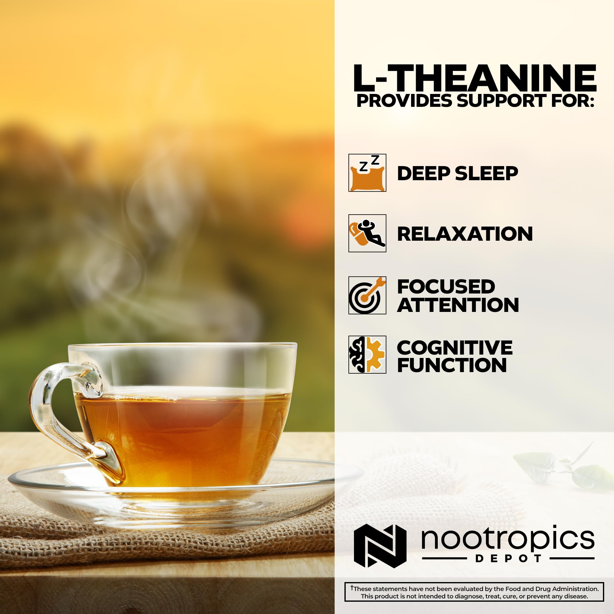 Nootropics Depot L-Theanine Capsules with tamper-evident band