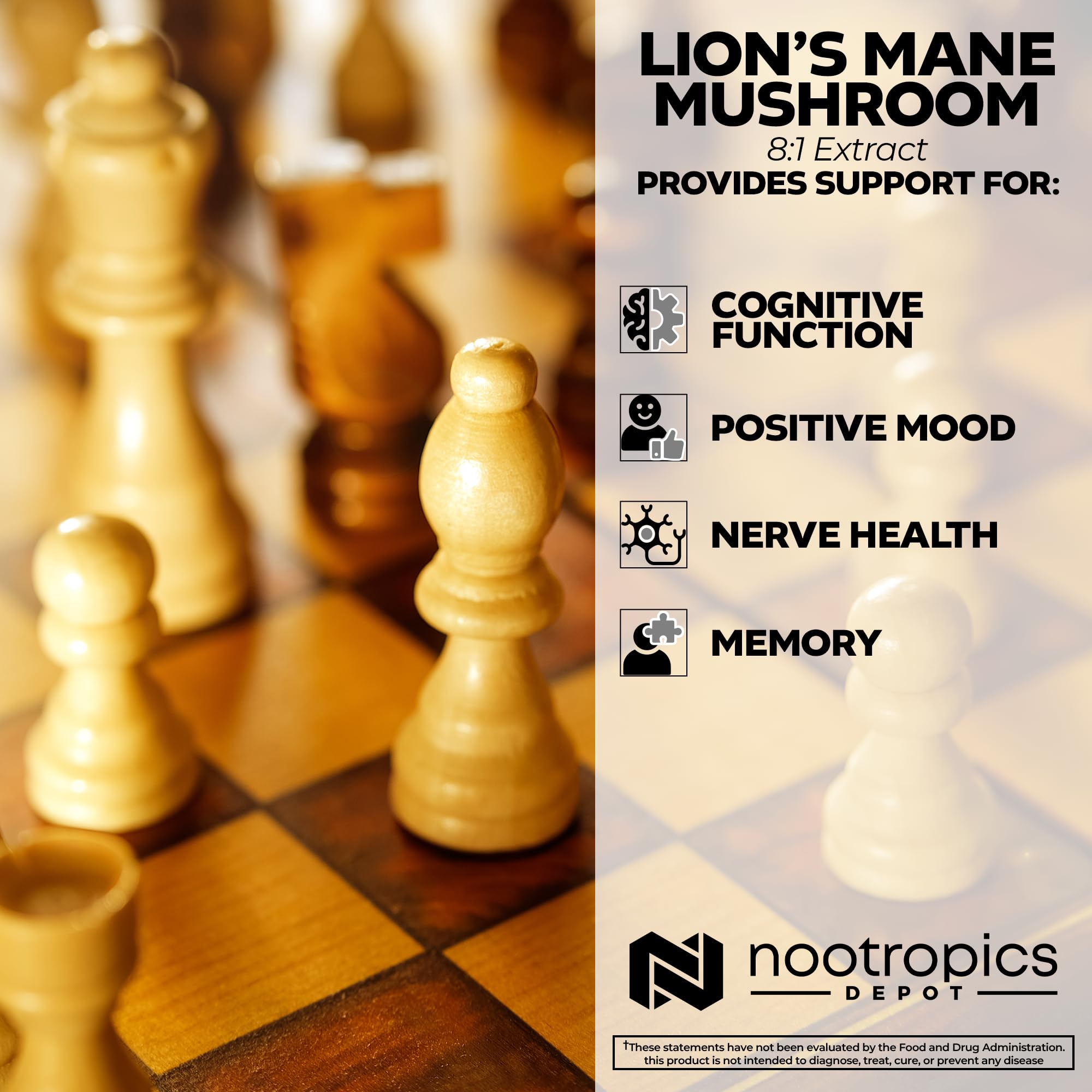 Nootropics Depot Lion's Mane Mushroom Supplement packaging