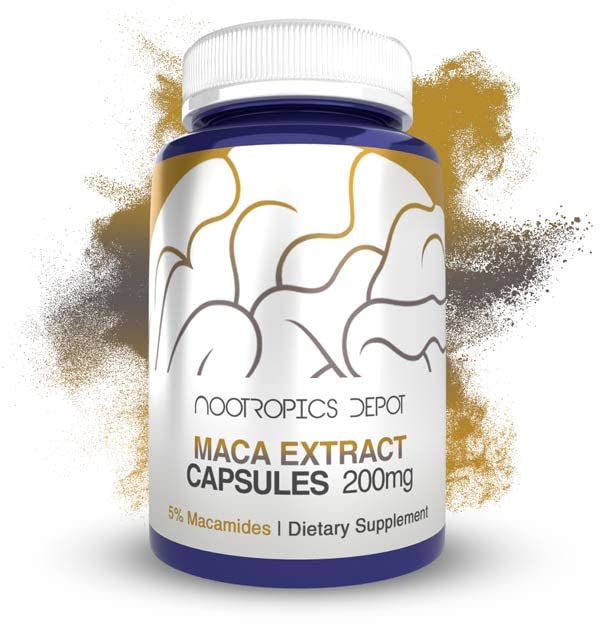 Nootropics Depot Maca Root Extract Capsules front view with packaging