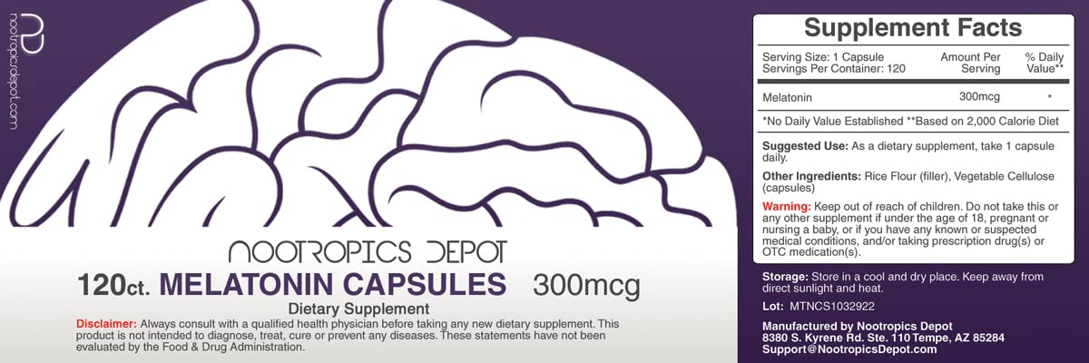 Nootropics Depot Melatonin Capsules 300mcg side view