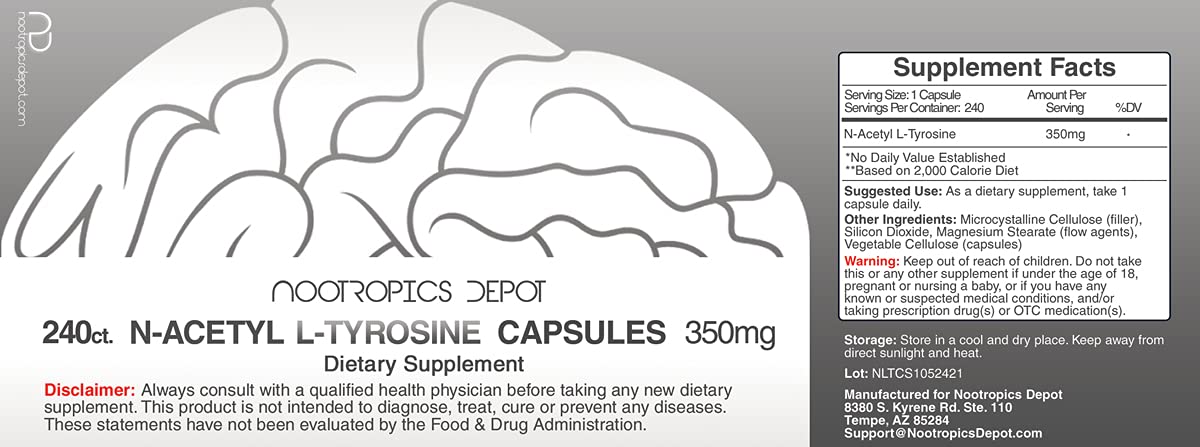 Nootropics Depot N-Acetyl L-Tyrosine Capsules 350mg side view