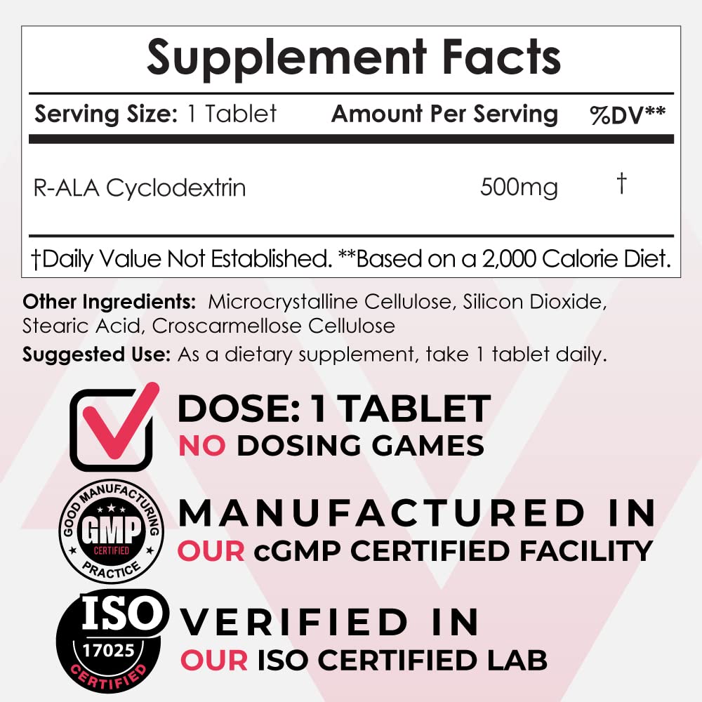 Nootropics Depot R-ALA Cyclodextrin Alpha Lipoic Acid 36g back view
