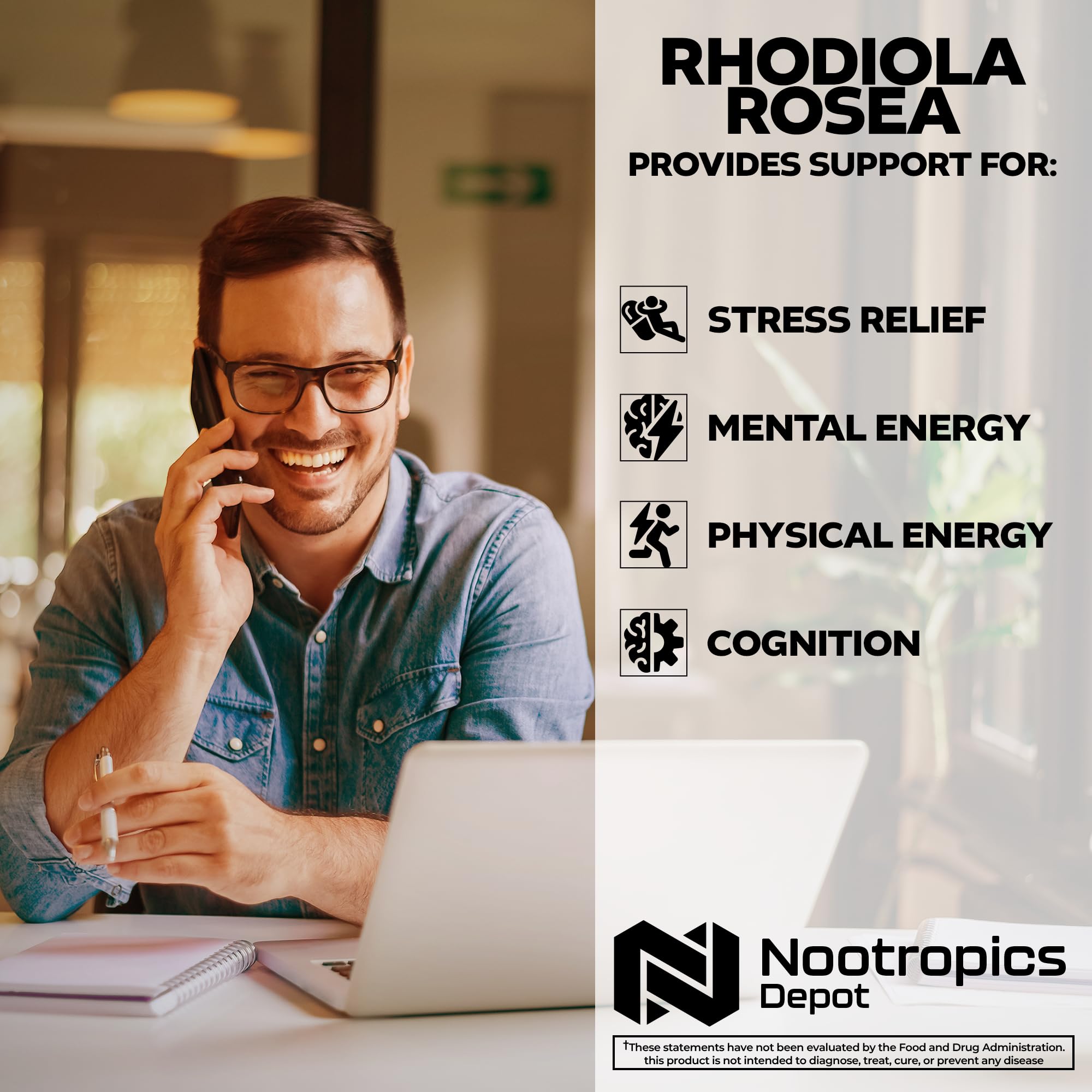 Nootropics Depot Rhodiola Rosea Extract 3% Rosavins capsule close-up