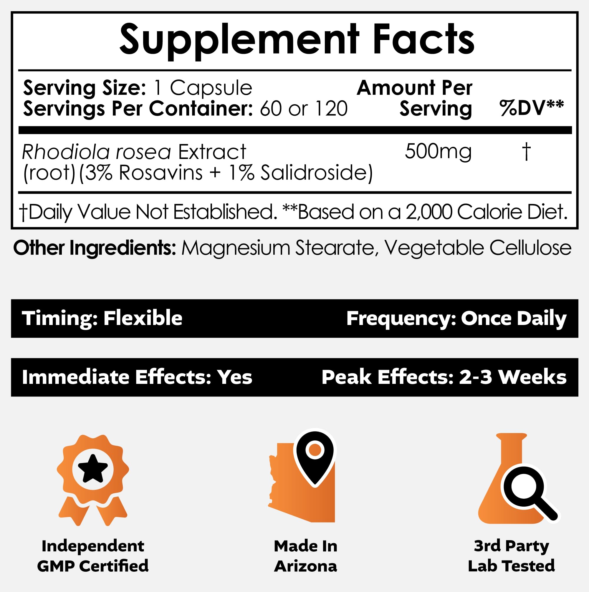 Nootropics Depot Rhodiola Rosea Extract 3% Rosavins side view