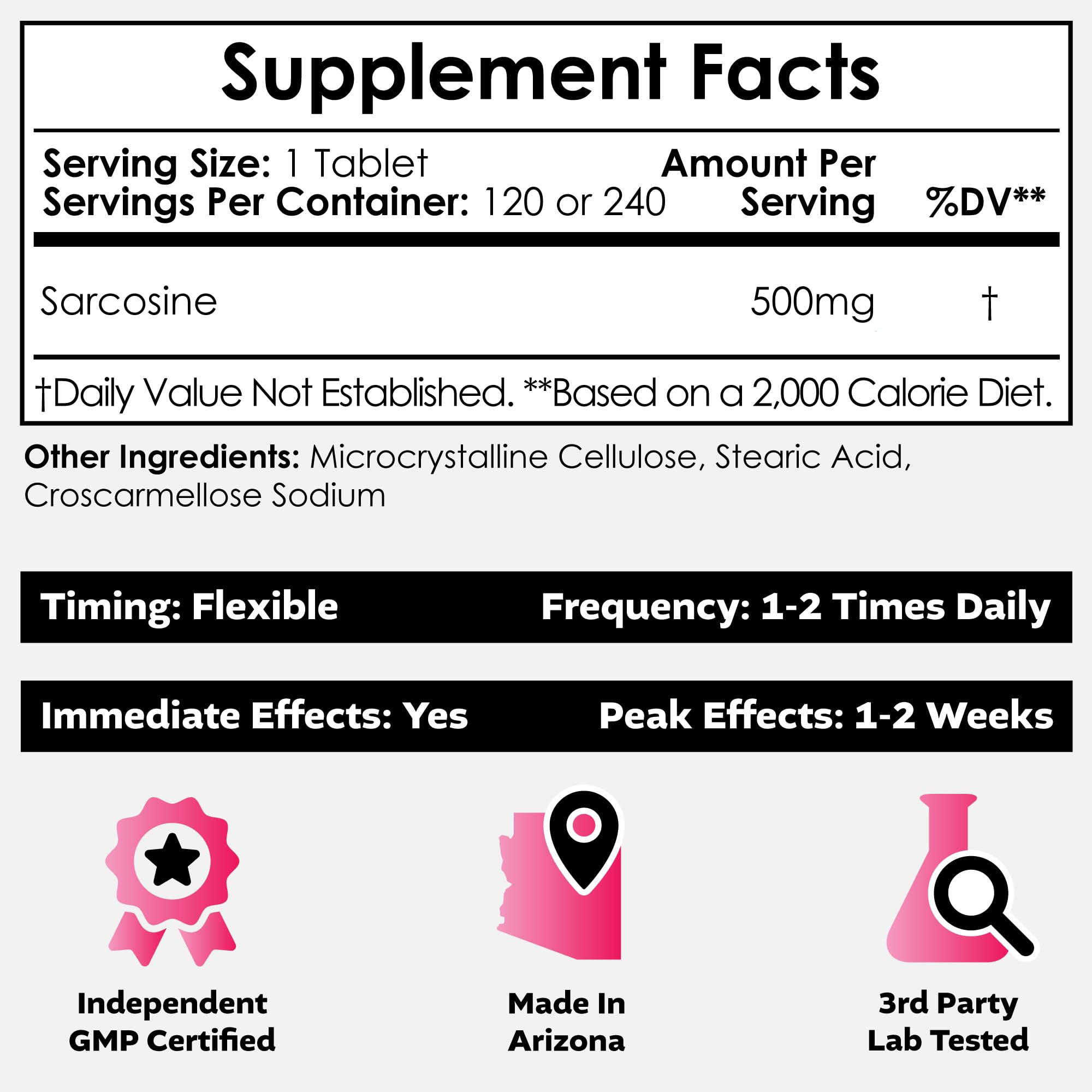 Nootropics Depot Sarcosine Tablets 500mg close-up of tablets