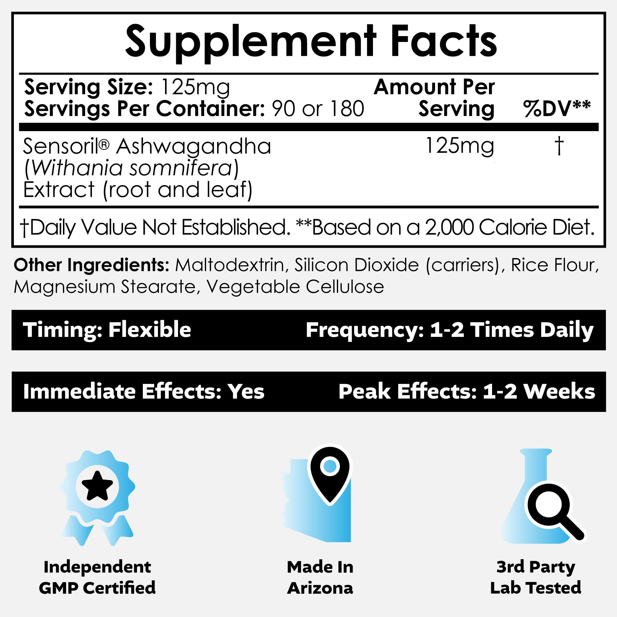 Nootropics Depot Sensoril Ashwagandha Extract 125mg Capsules side view