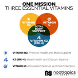 Nootropics Depot Vitamin D3 + K2 with Vitamin C tablet close-up