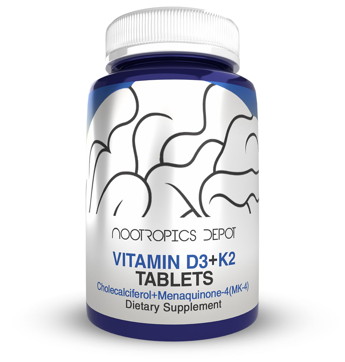 Nootropics Depot Vitamin D3 + K2 with Vitamin C tablet front view