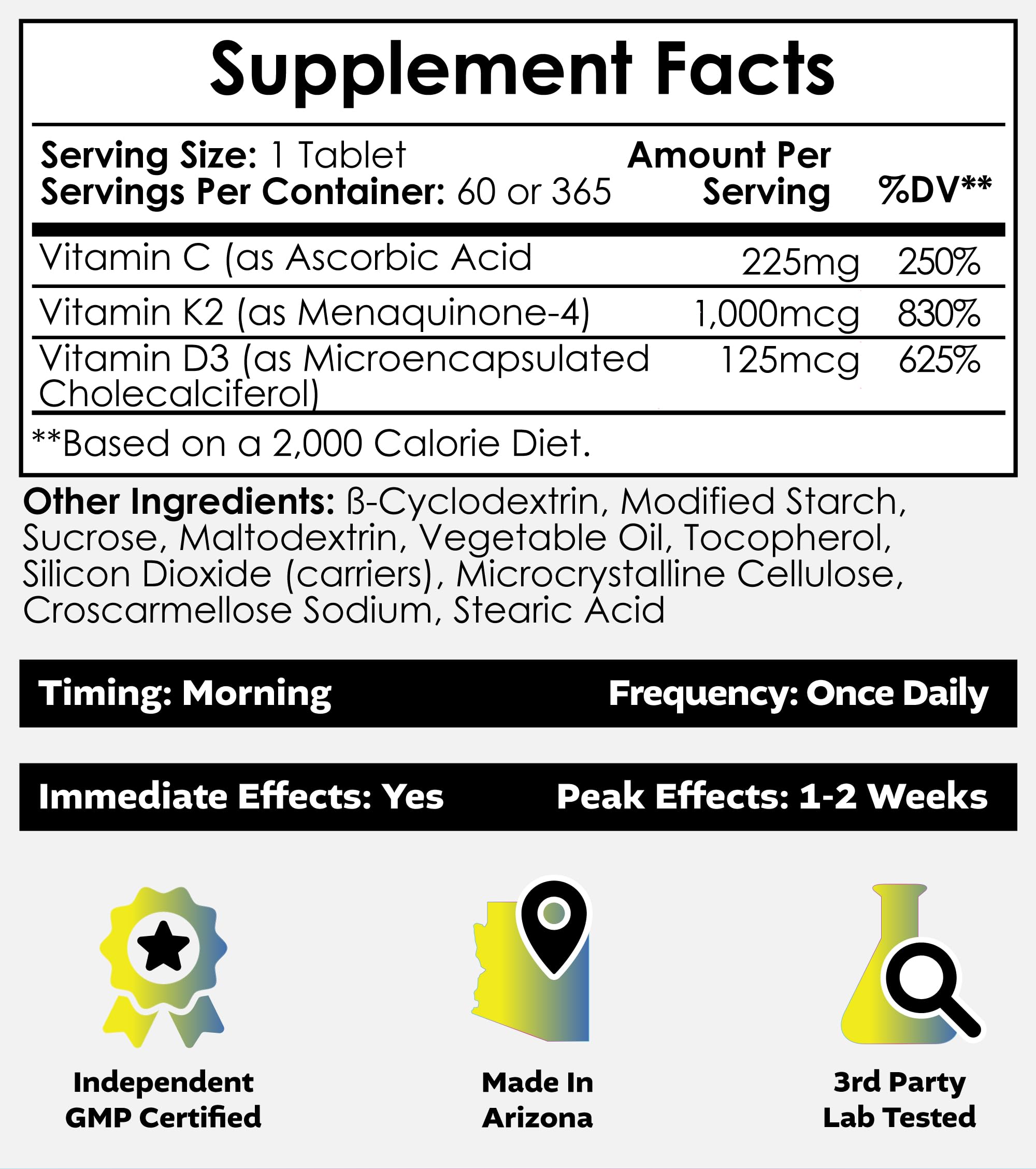 Nootropics Depot Vitamin D3 + K2 with Vitamin C tablet side view