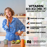 Nootropics Depot Vitamin D3 + K2 with Vitamin C Tablets close-up of tablets