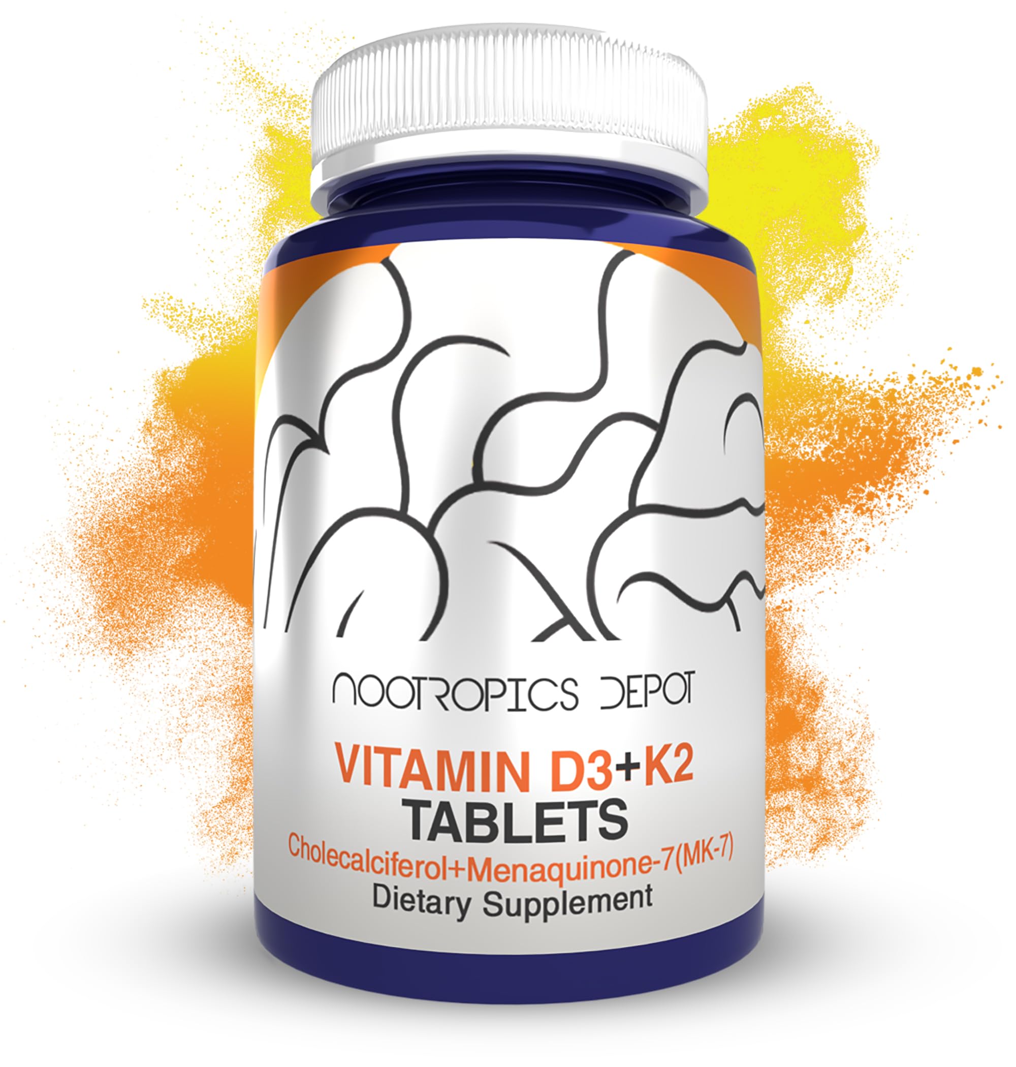 Nootropics Depot Vitamin D3 + K2 with Vitamin C Tablets front view