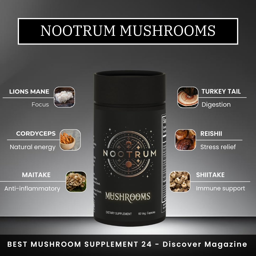 Nootrum Mushroom Supplement 82g displayed with other health products